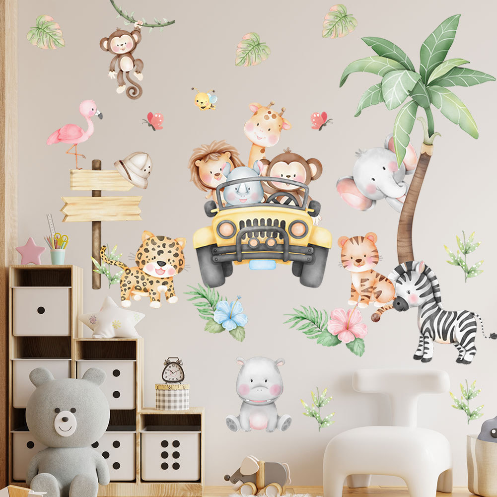 Baby Zoo Nursery - kids room cartoon elephant giraffe tree