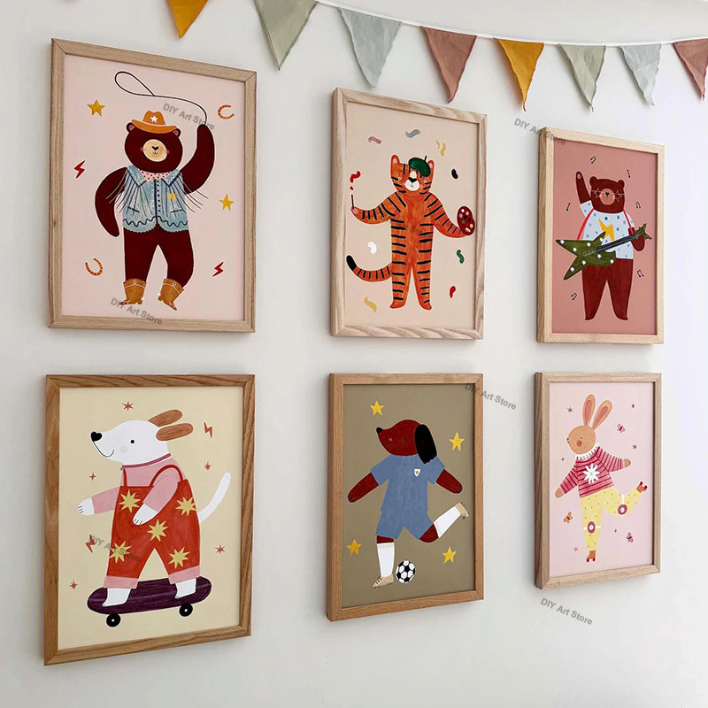 Baby Nursery Modern - Funny Cartoon Animal Nursery Wall Art
