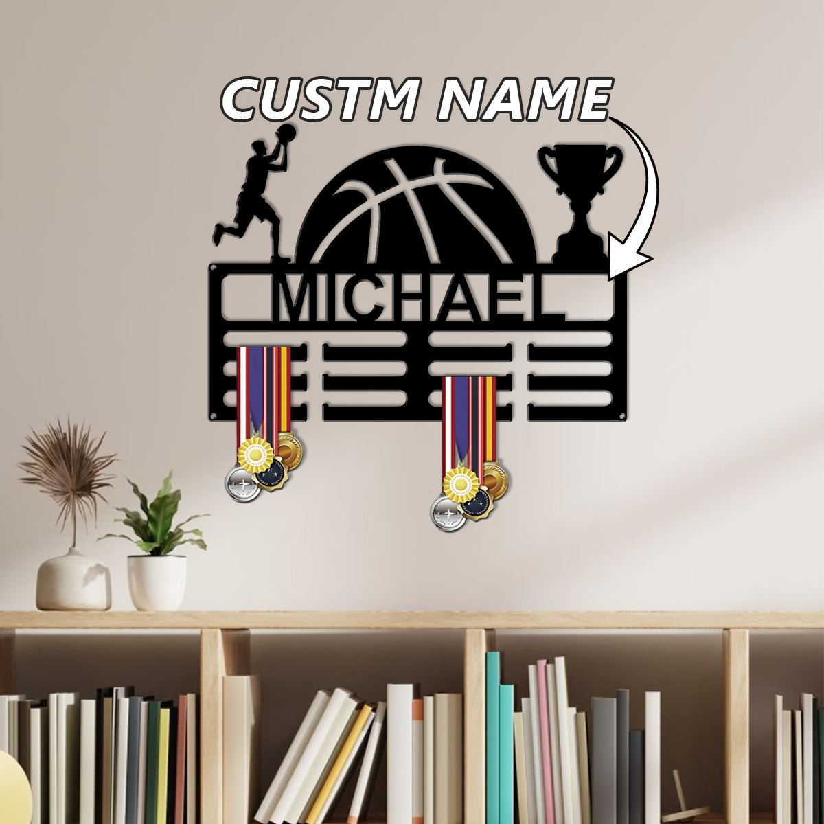 Baby Name Wall Art - 1pc Custom Name Basketball Metal Medal