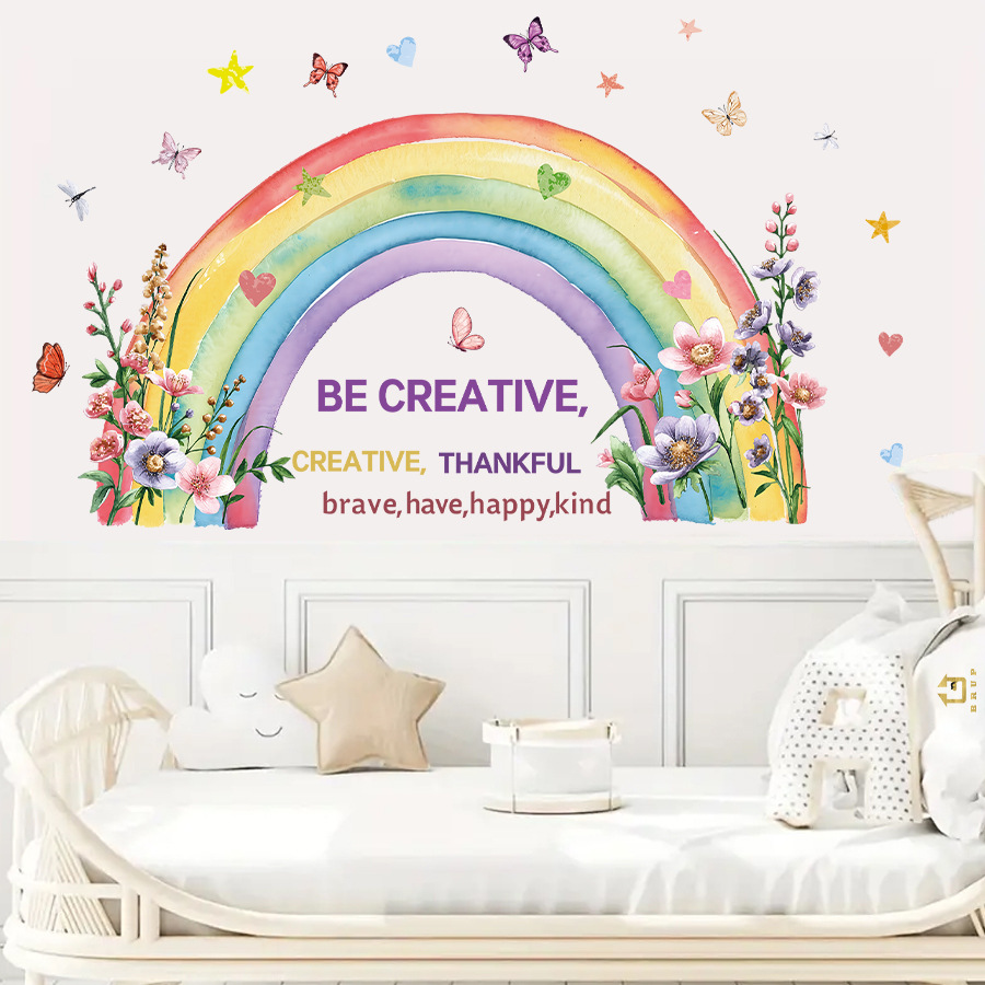 Baby Nursery Vinyl Wall Stickers - Watercolor Rainbow Butterfly Wall Stickers DIY