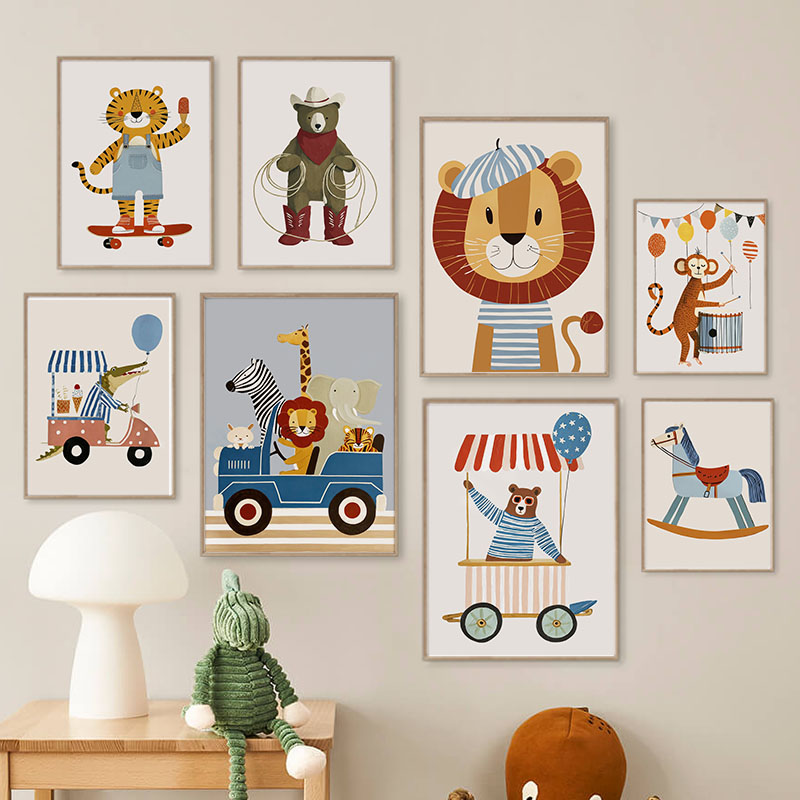 Baby Nursery Modern - Funny Cartoon Animal Car Balloon Nursery