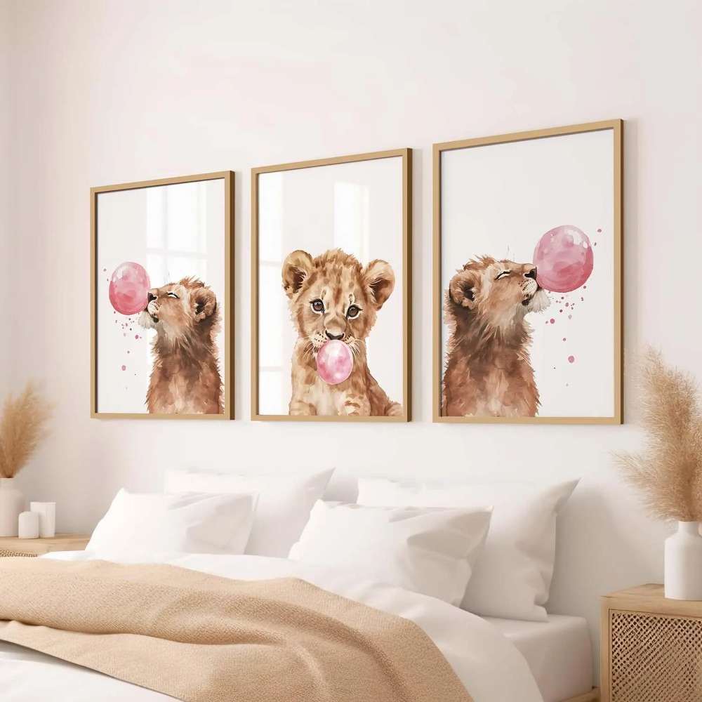 Baby Nursery Animal Theme - Lion Cub Nursery Wall Art Set