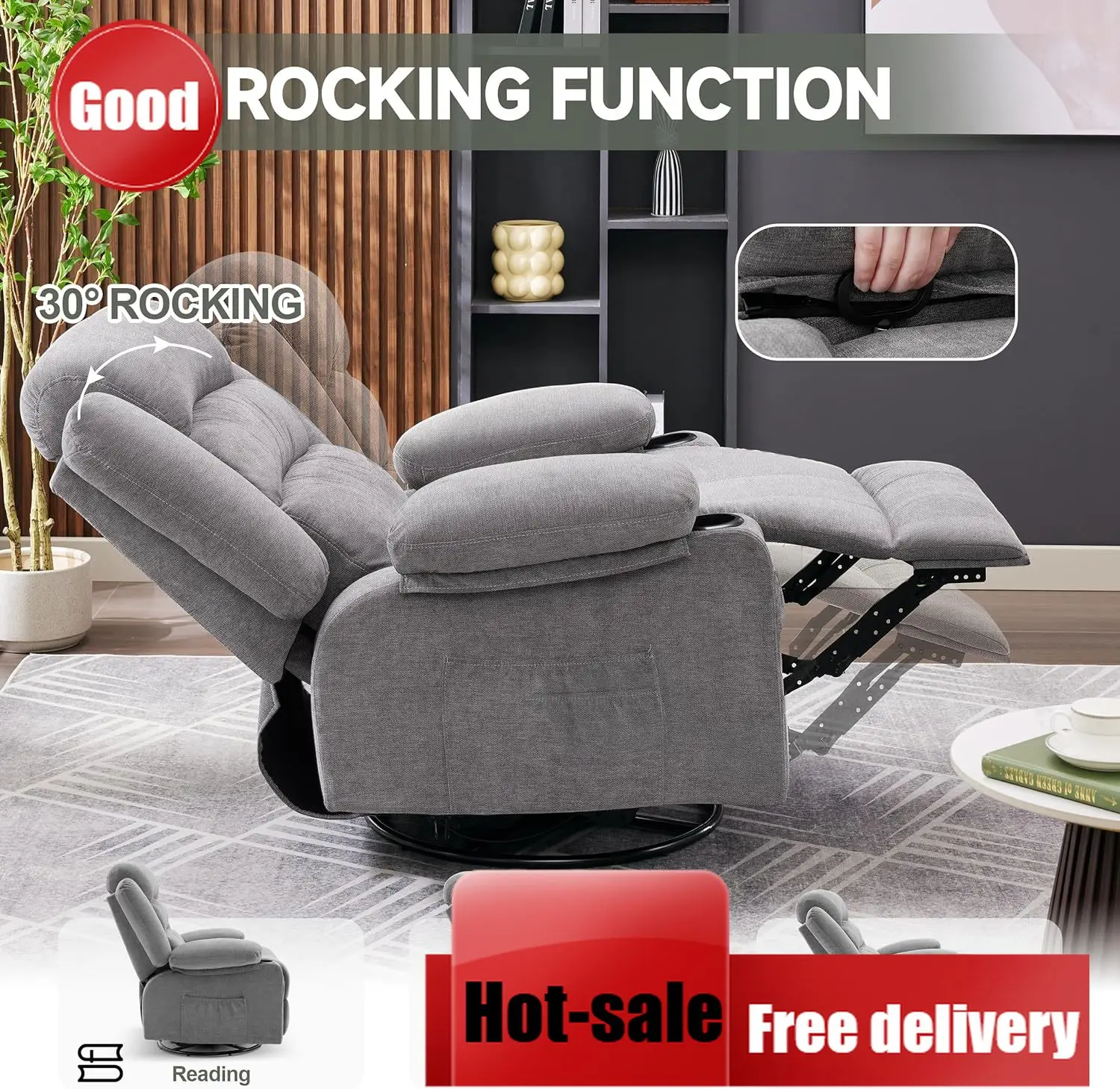 Rocking Chair Nursery - 360 Degree Swivel Rocking Massage Heat