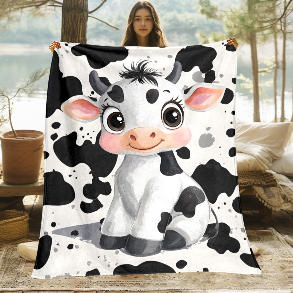 Cute Cartoon Cow Black White S - Baby Nursery Animal Theme 评论和价格