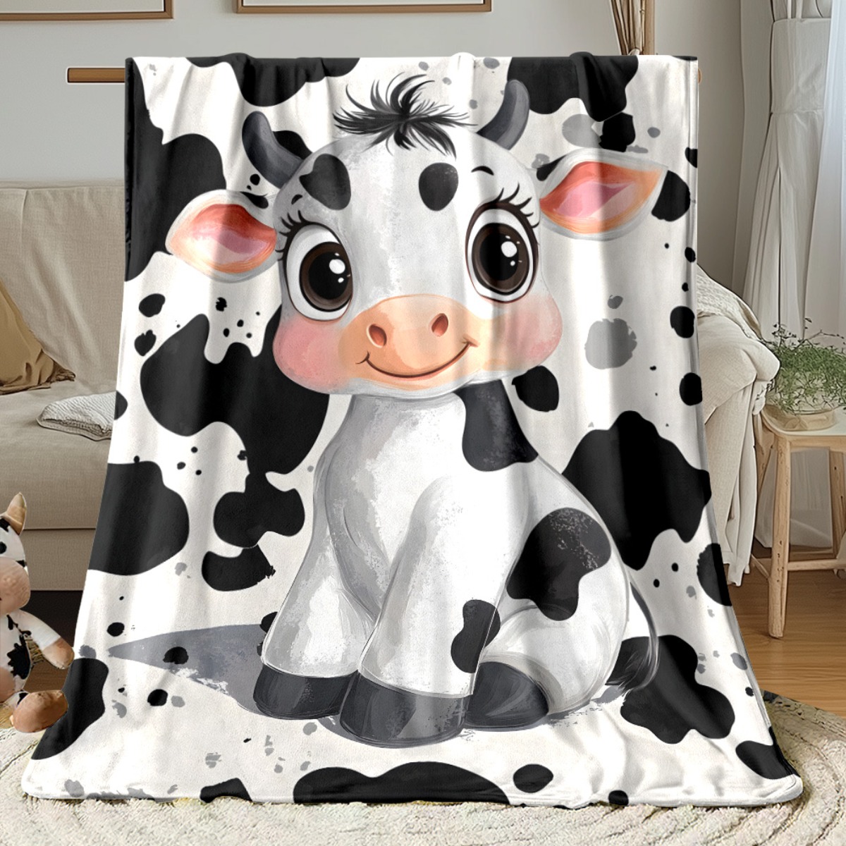 Cute Cartoon Cow Black White S - Baby Nursery Animal Theme 评论和价格