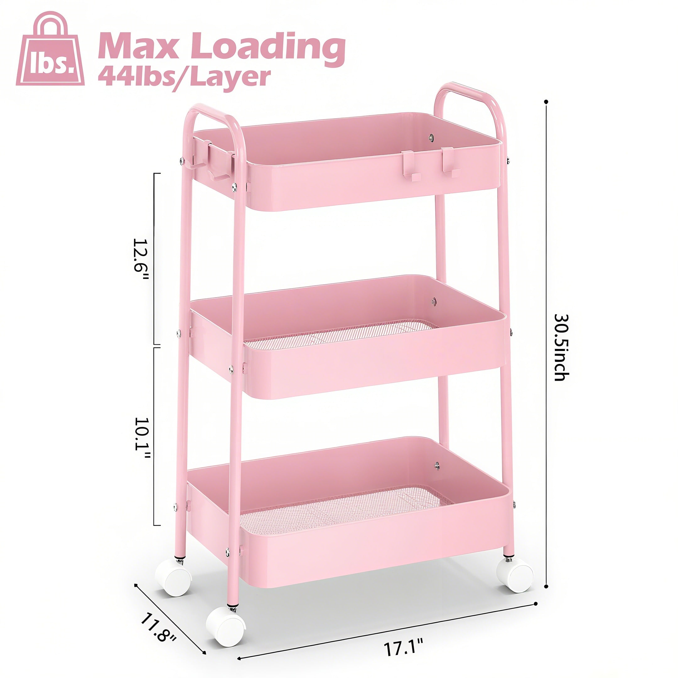 3 Tier Metal Rolling Cart With - Baby Nursery Pink 评论和价格