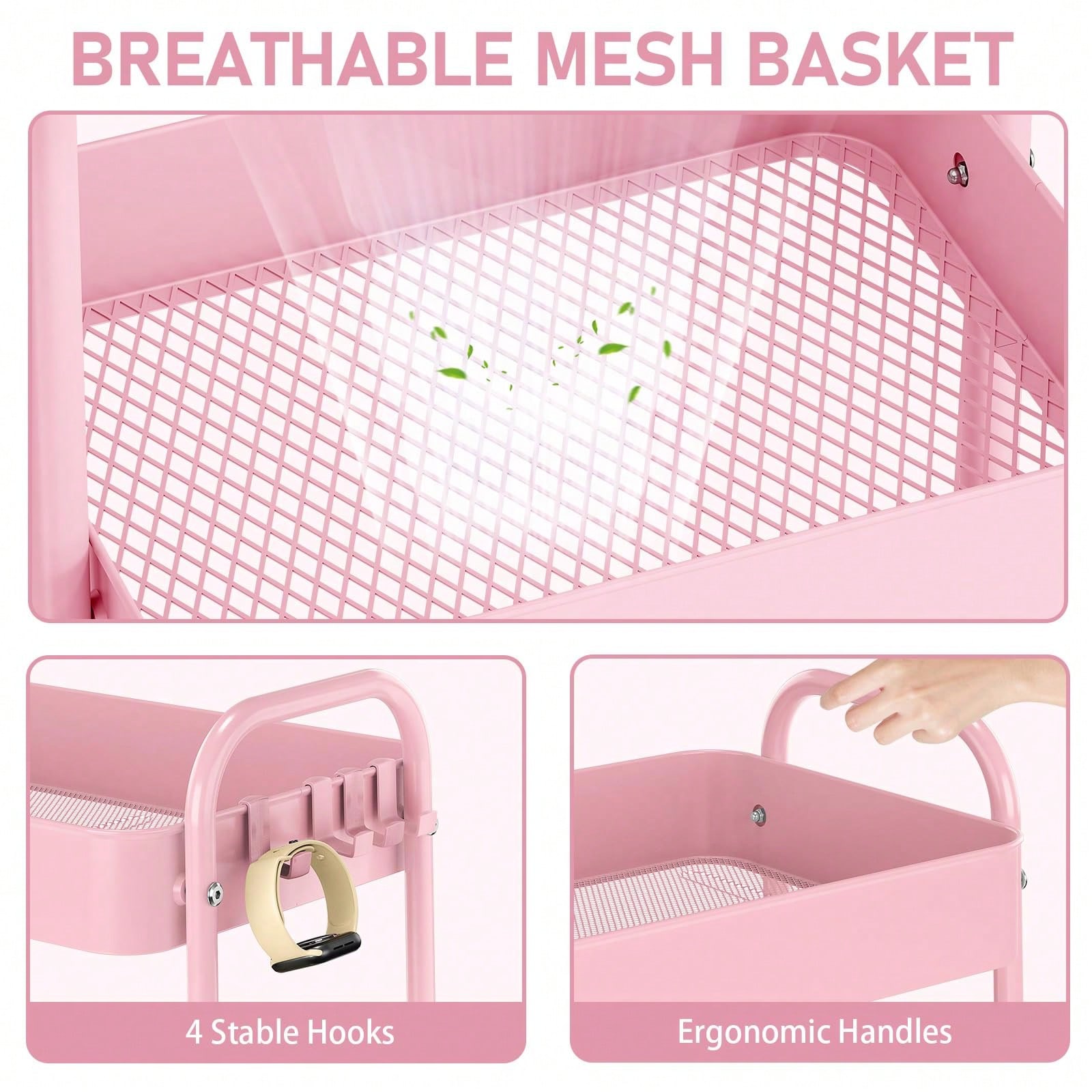 3 Tier Metal Rolling Cart With - Baby Nursery Pink 评论和价格