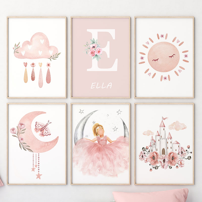 Pink Angel Girl Sun Moon Cloud - Baby Nursery Pink 评论和价格