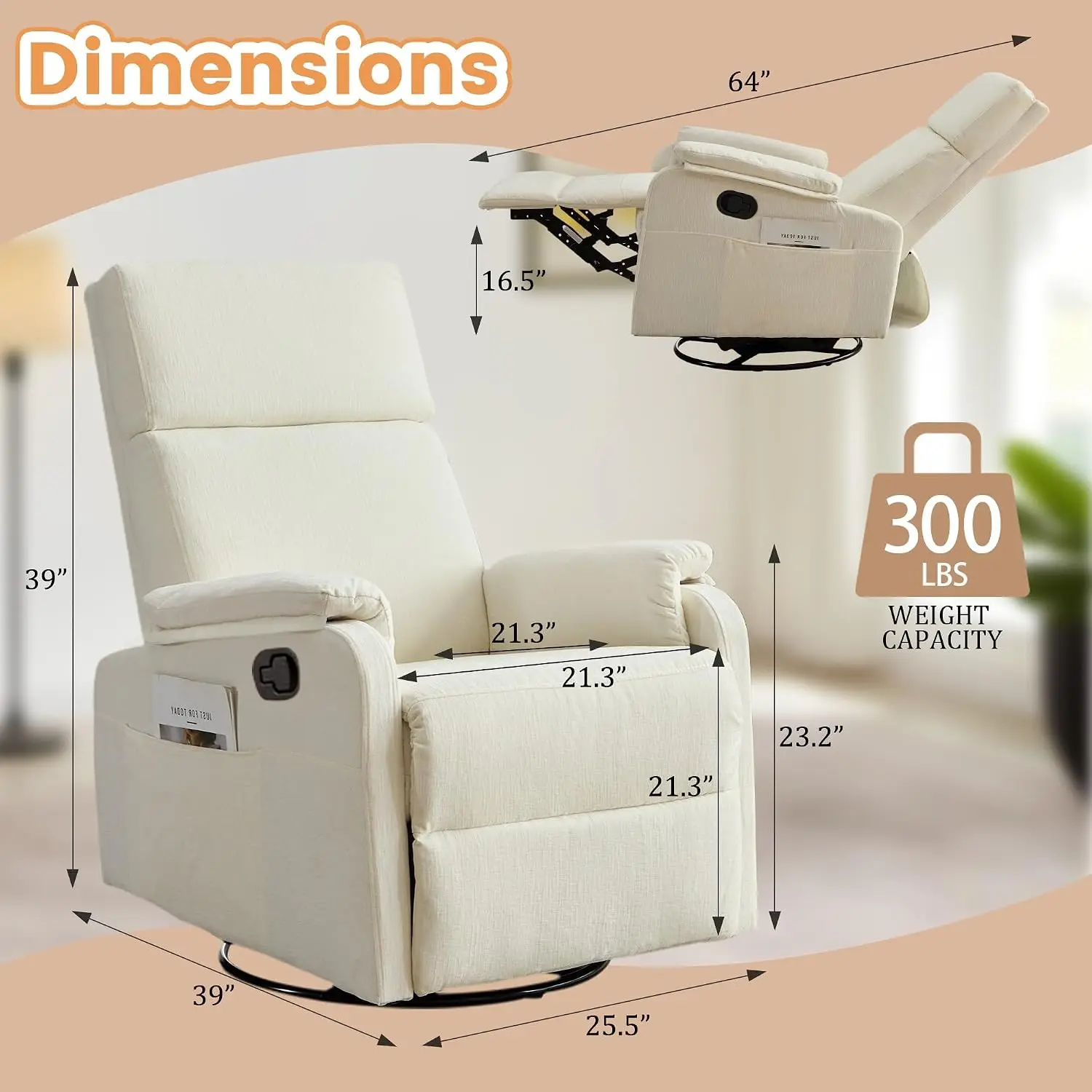 Korser Recliner Chair, Swivel  - Rocking Chair Nursery 评论和价格