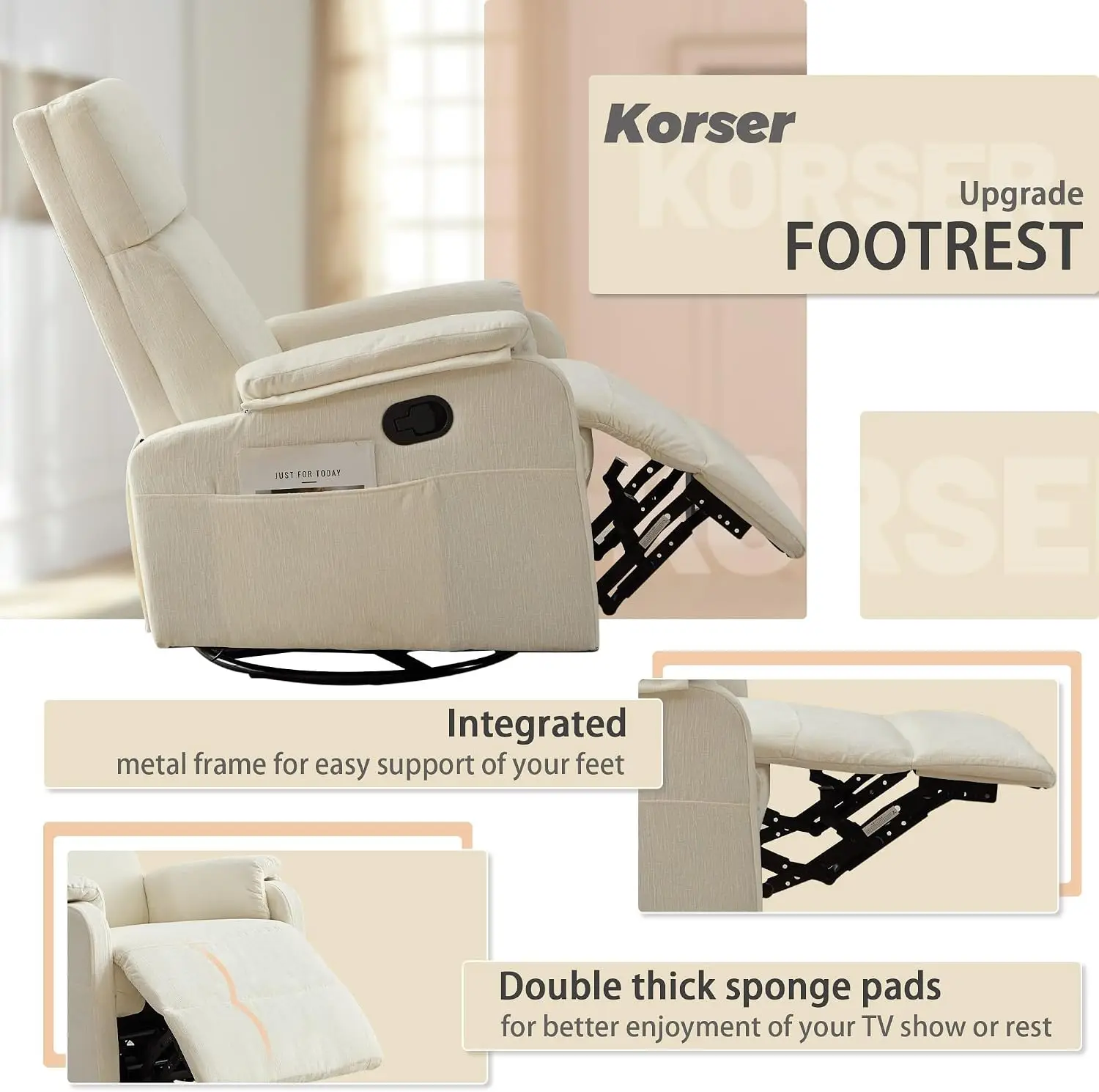 Korser Recliner Chair, Swivel  - Rocking Chair Nursery 评论和价格