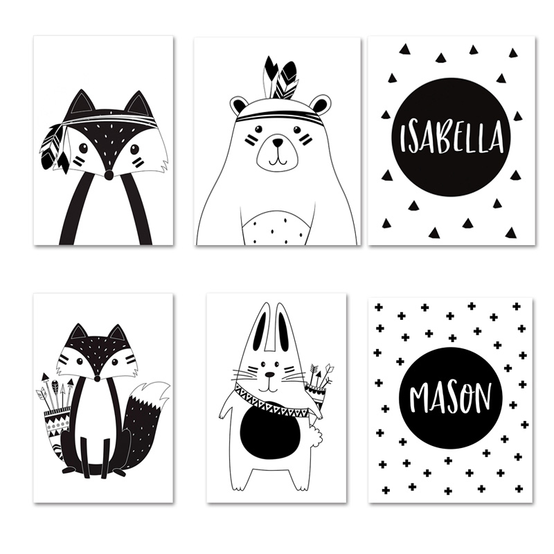 Black White Cartoon Bear Rabbi - Baby Name Wall Art 评论和价格