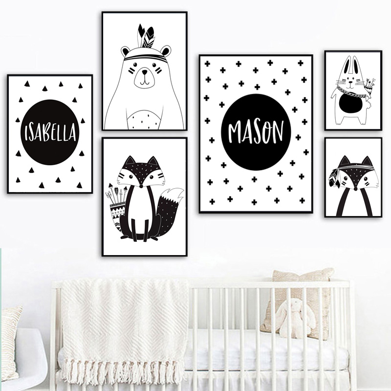 Black White Cartoon Bear Rabbi - Baby Name Wall Art 评论和价格