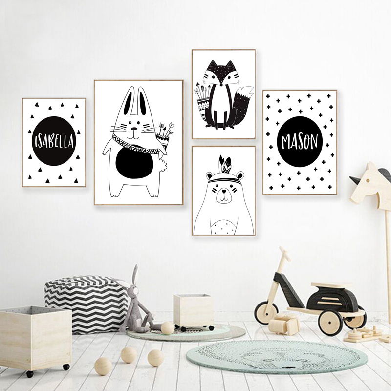 Black White Cartoon Bear Rabbi - Baby Name Wall Art 评论和价格