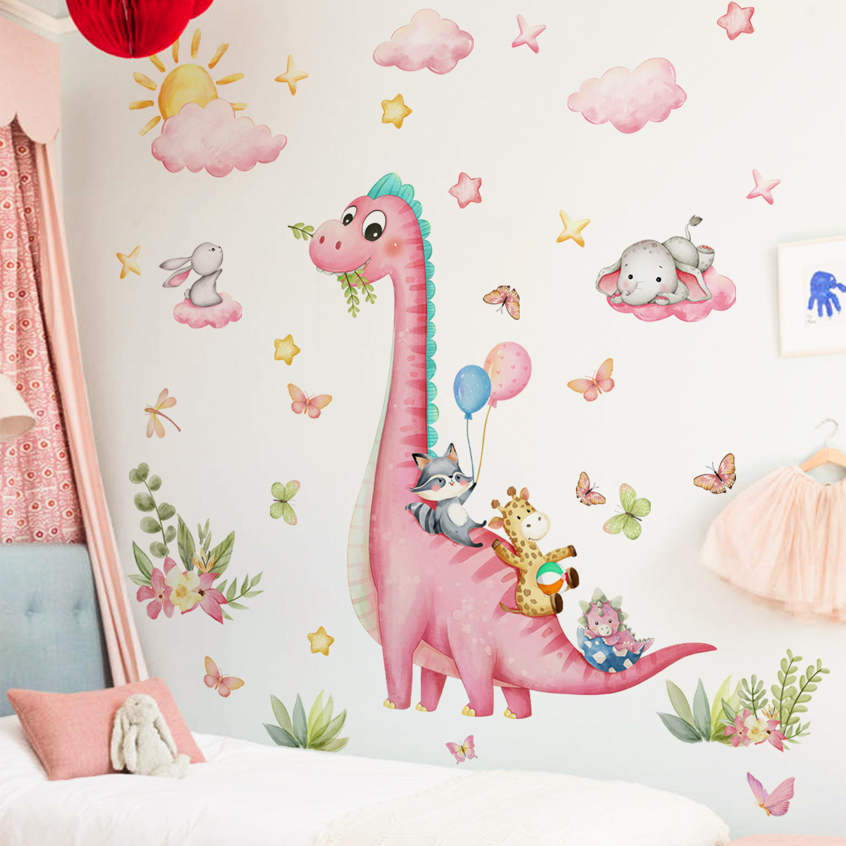 Large Cartoon Pink Dinosaur An - Baby Nursery Pink 评论和价格