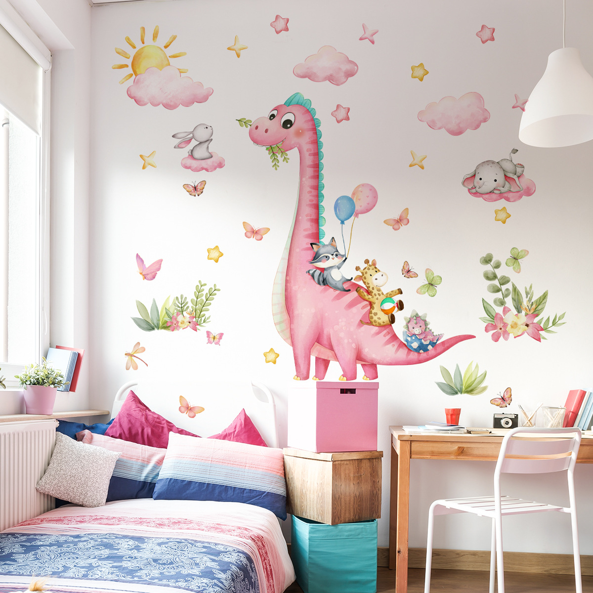 Large Cartoon Pink Dinosaur An - Baby Nursery Pink 评论和价格