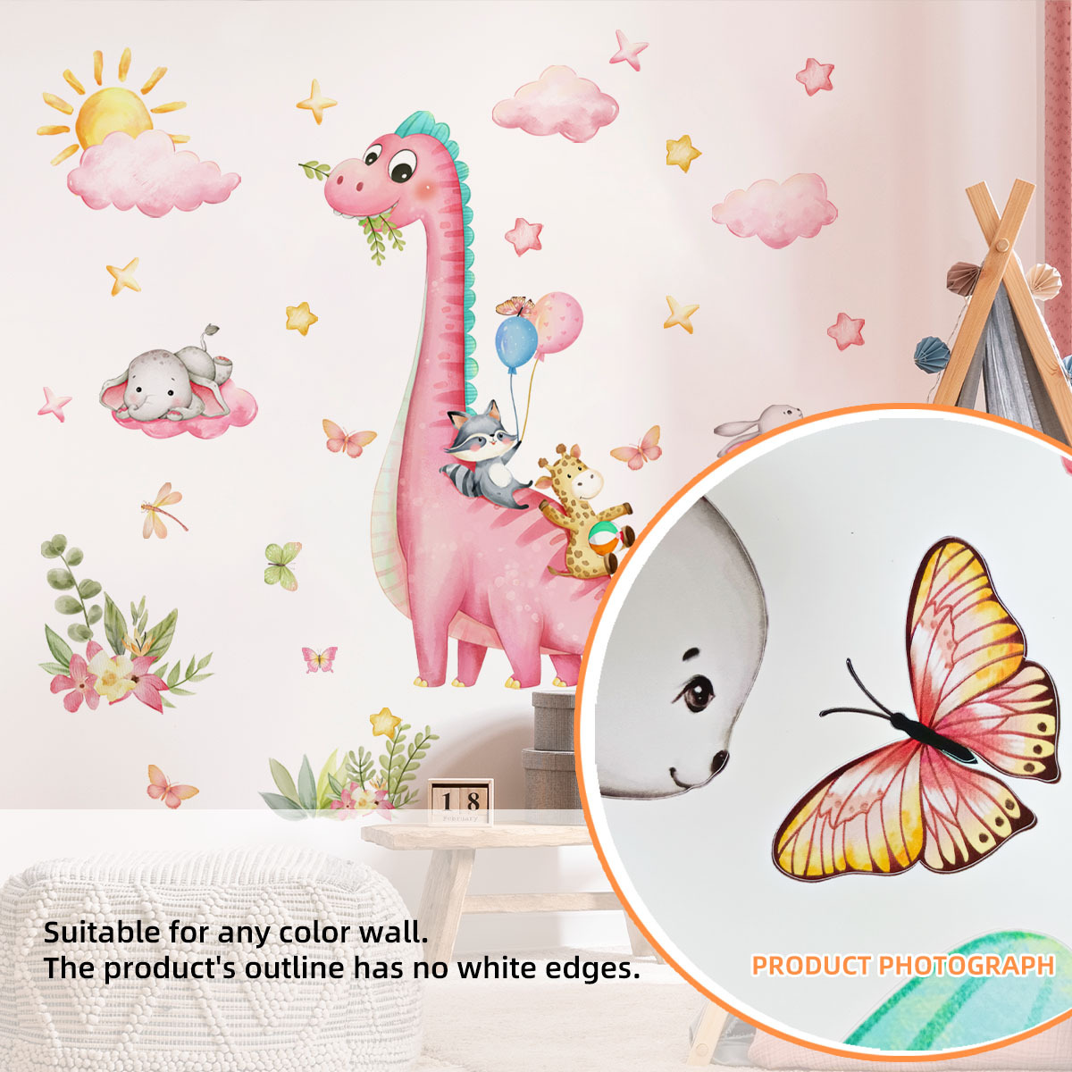 Large Cartoon Pink Dinosaur An - Baby Nursery Pink 评论和价格