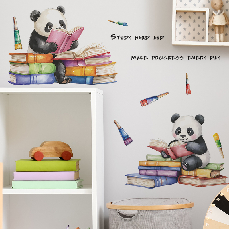 Study Read Cute Baby Panda 3D  - Baby Nursery Vinyl Wall Stickers 评论和价格