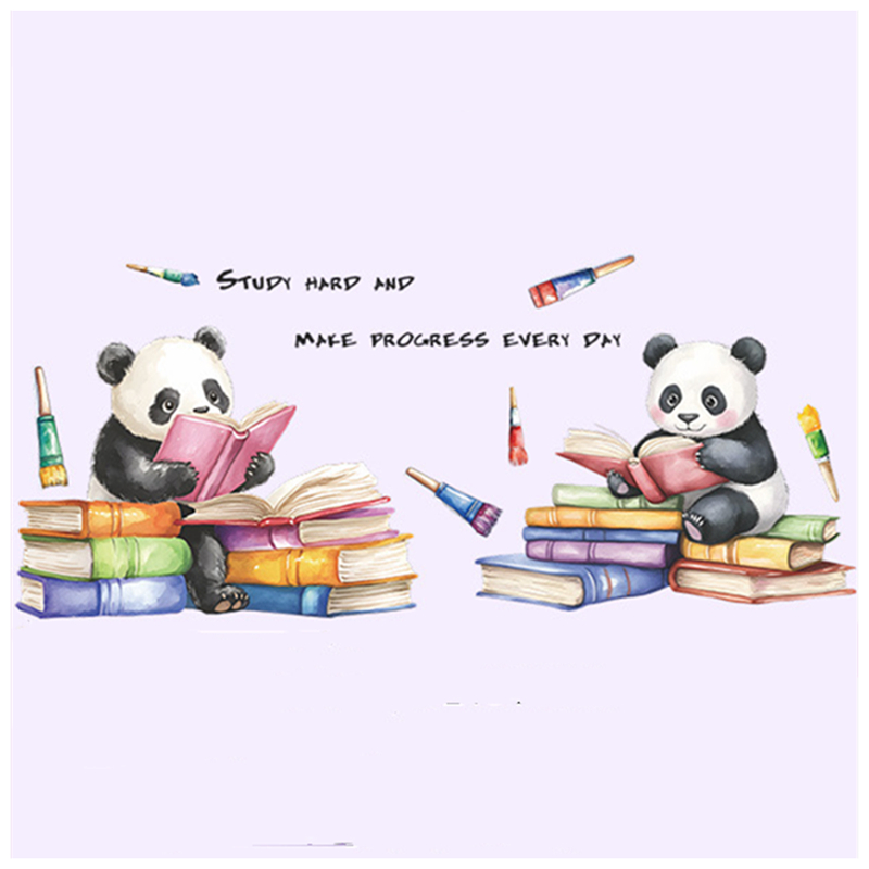 Study Read Cute Baby Panda 3D  - Baby Nursery Vinyl Wall Stickers 评论和价格