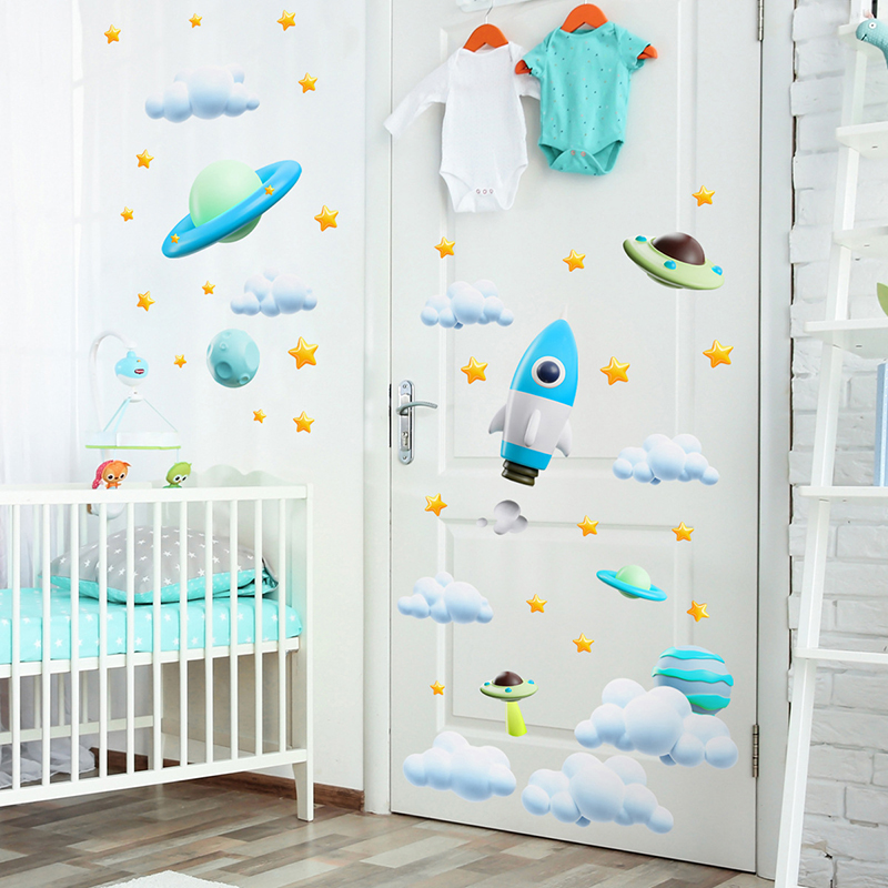 Blue Galaxy Space Rocket UFO W - Baby Nursery Diy 评论和价格