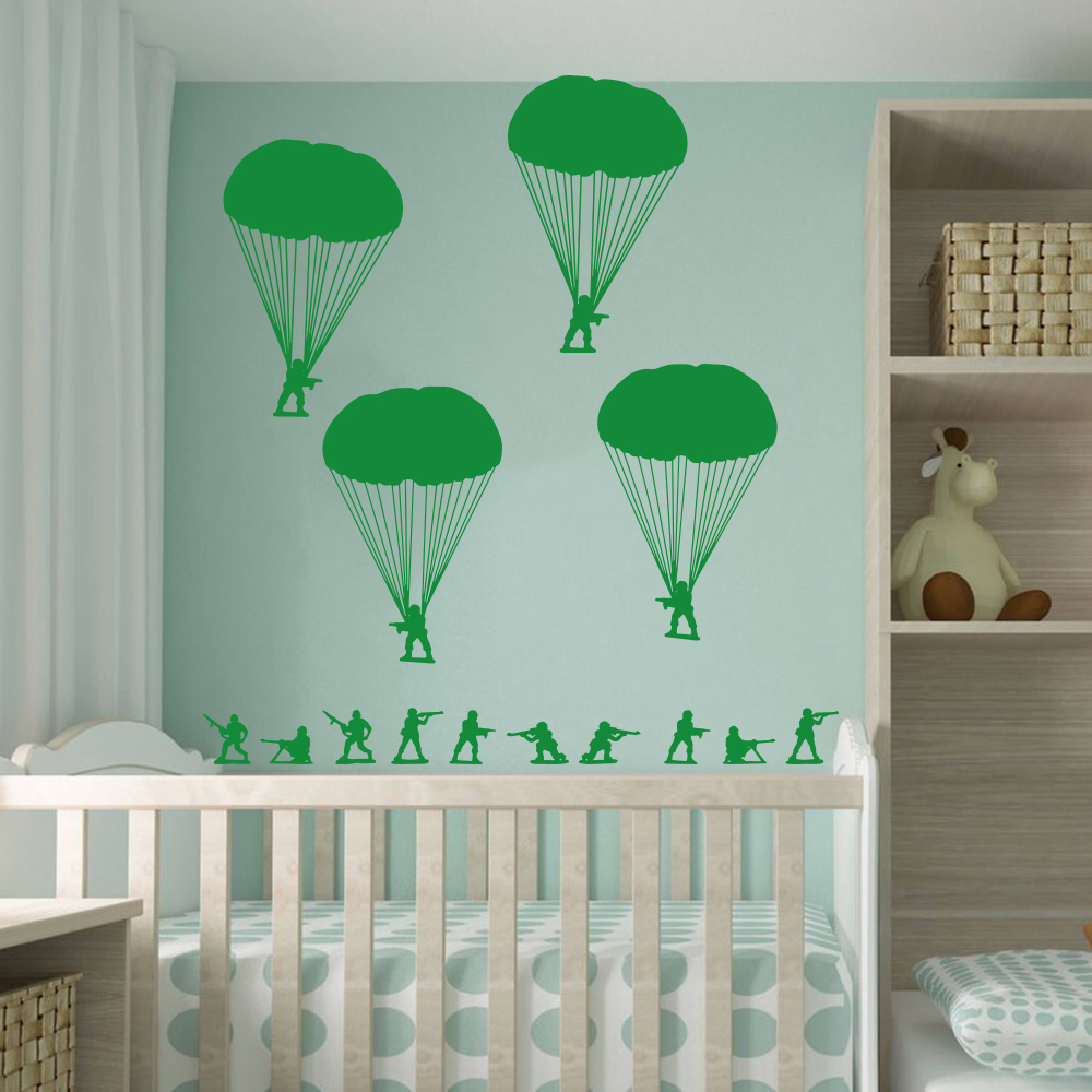 Army Men Soldiers Paratroopers - Baby Nursery Vinyl Wall Stickers 评论和价格
