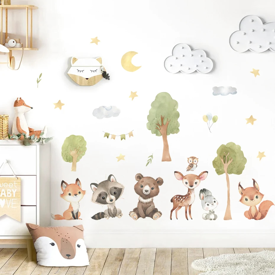 Forest Animals Theme Bear Deer - Baby Nursery Animal Theme 评论和价格