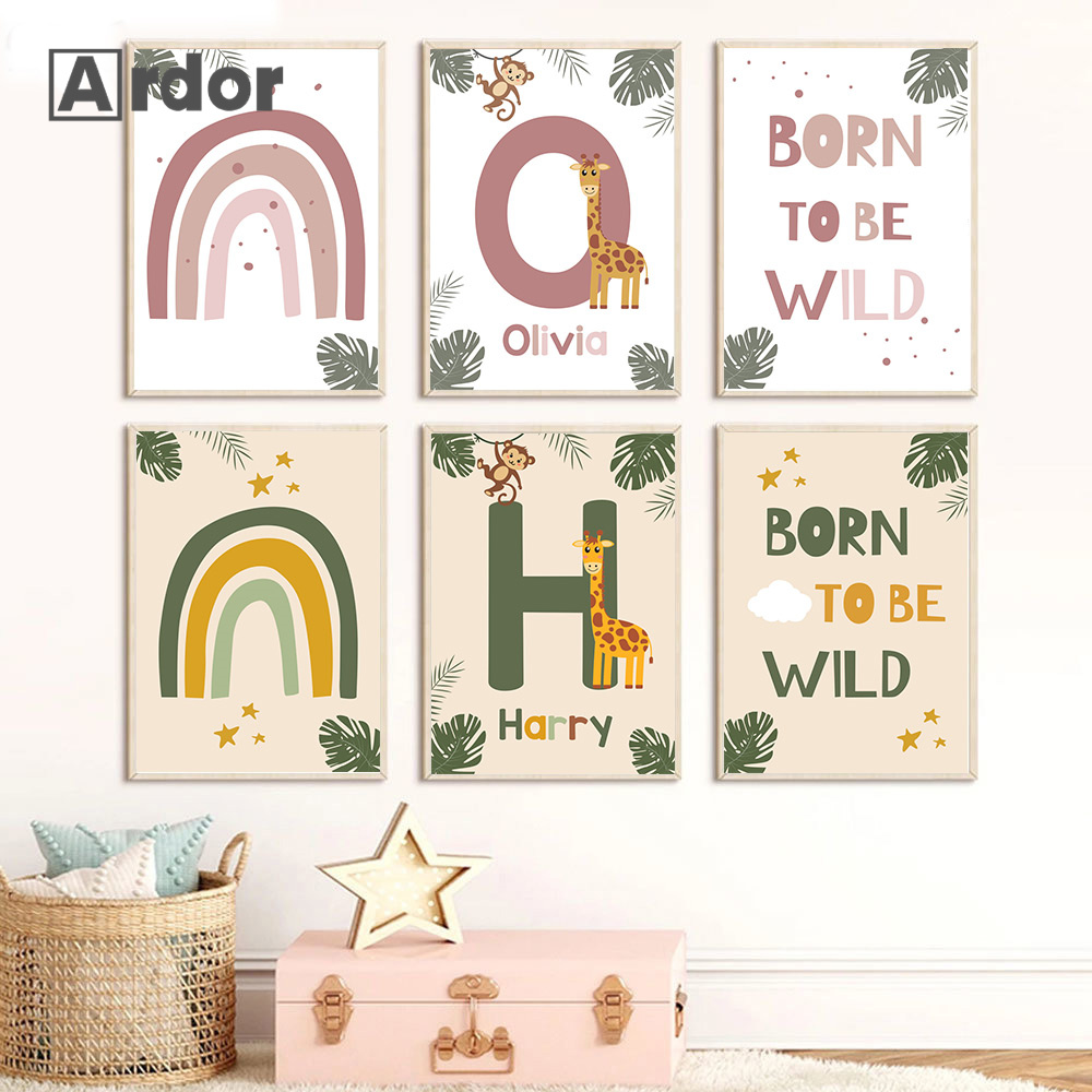 Nordic Jungle Animal Posters C - Baby Name Wall Art 评论和价格