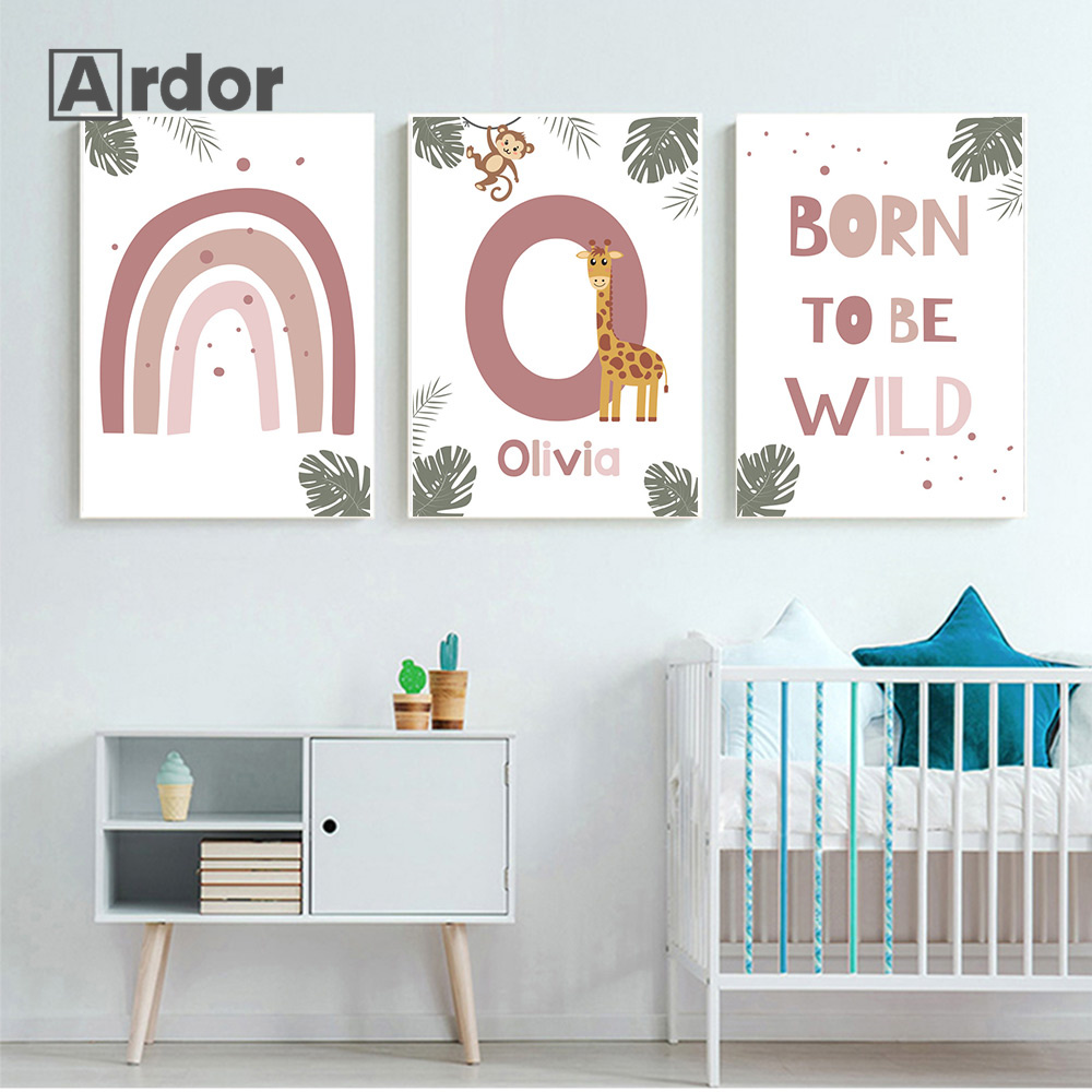 Nordic Jungle Animal Posters C - Baby Name Wall Art 评论和价格