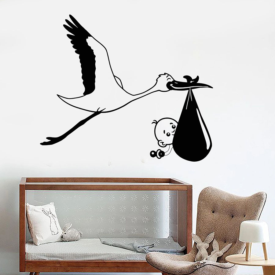 Wall Decal Stork Baby Bird Nur - Baby Nursery Vinyl Wall Stickers 评论和价格