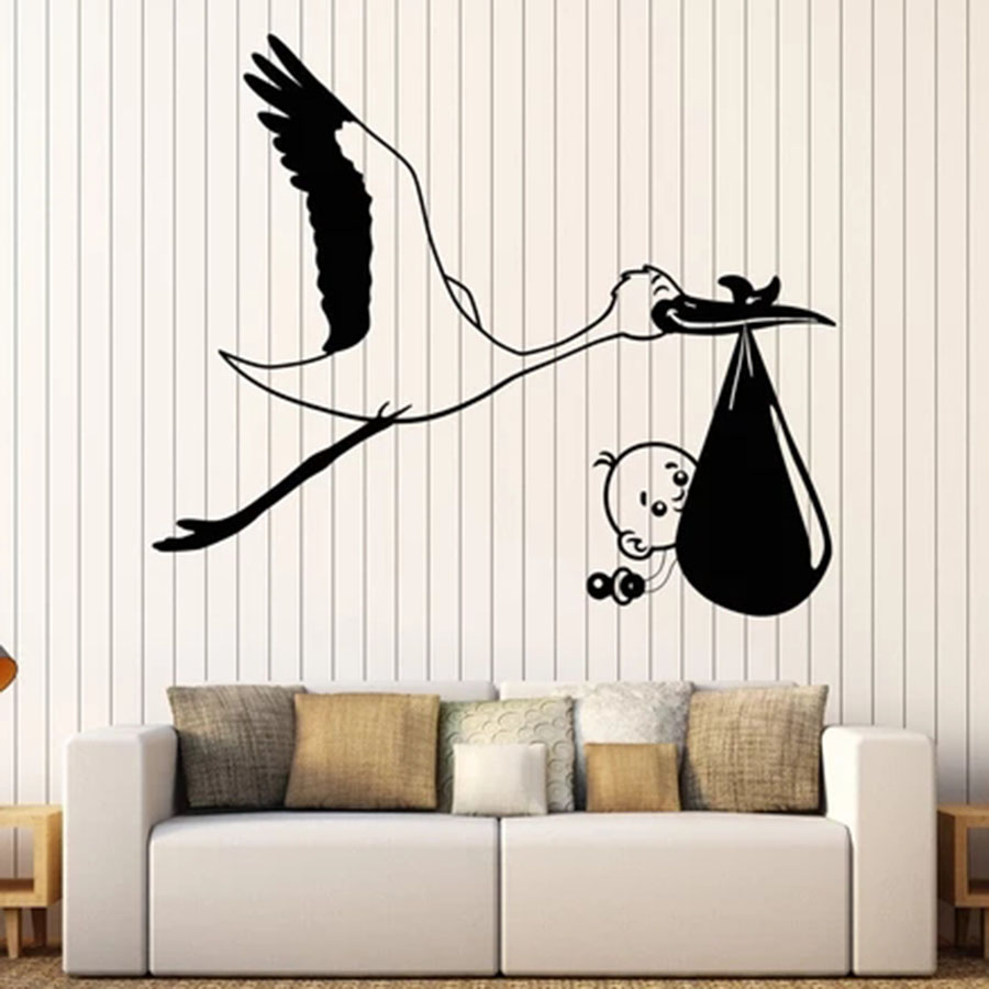 Wall Decal Stork Baby Bird Nur - Baby Nursery Vinyl Wall Stickers 评论和价格