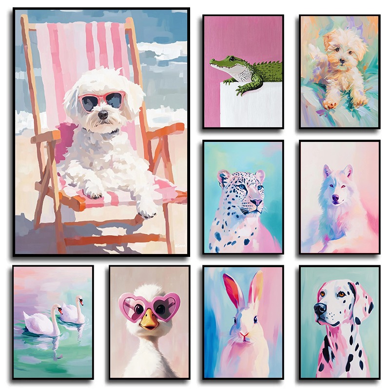 Pastel Animal Canvas Wall Art  - Baby Nursery Animal Theme 评论和价格