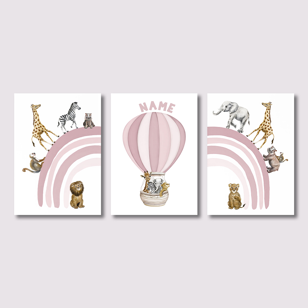 3PCS Safari Animal Nursery Can - Baby Nursery Pink 评论和价格
