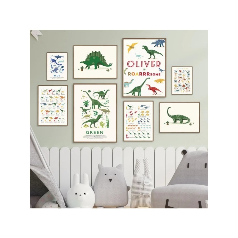Dinosaur Numbers Educational A - Baby Name Wall Art 评论和价格