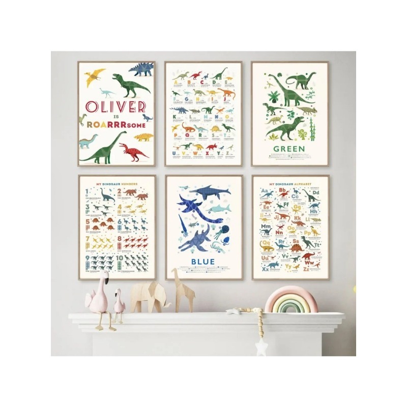 Dinosaur Numbers Educational A - Baby Name Wall Art 评论和价格