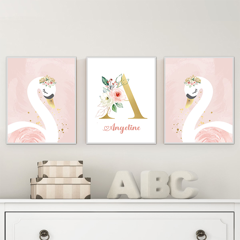 Pink Crown Swan Golden Customi - Baby Nursery Name Letters 评论和价格