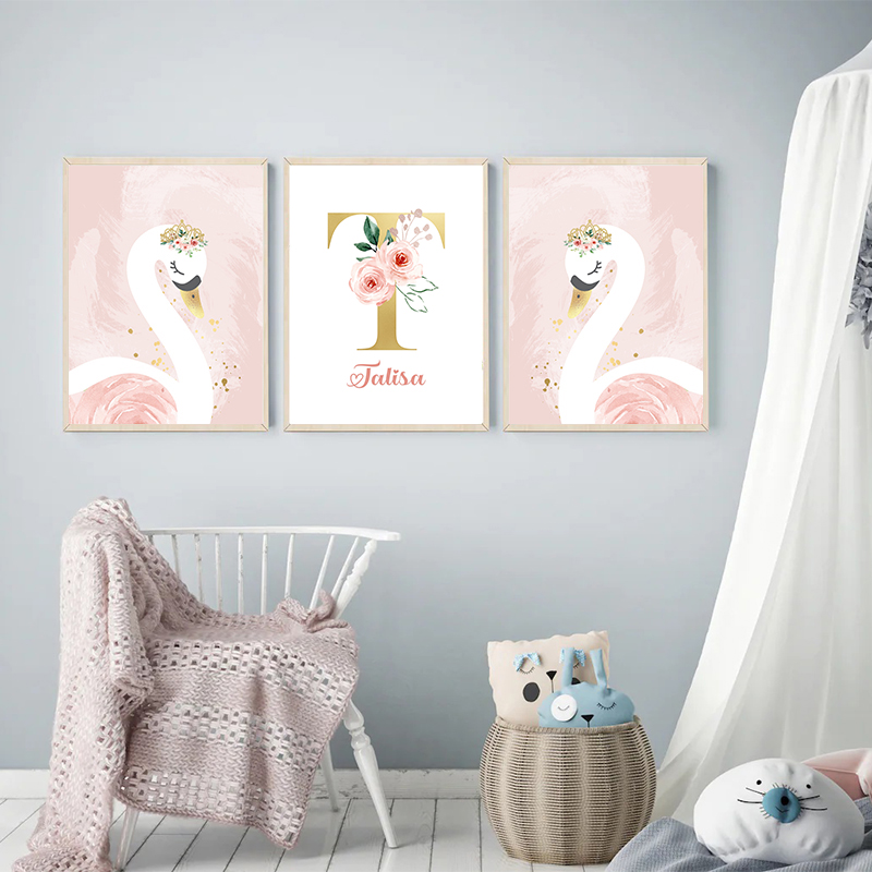Pink Crown Swan Golden Customi - Baby Nursery Name Letters 评论和价格