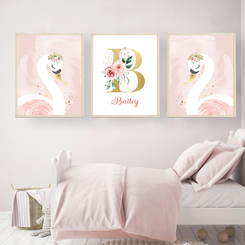 Pink Crown Swan Golden Customi - Baby Nursery Name Letters 评论和价格