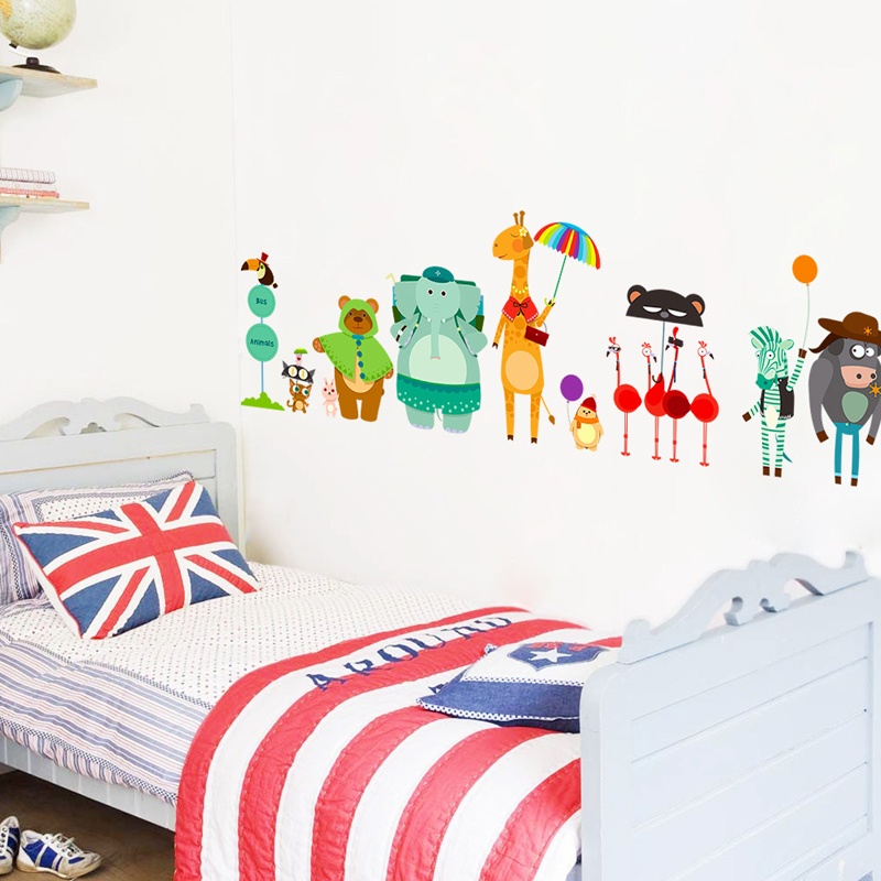 Cartoon Zoo Bus Station Wall S - Baby Zoo Nursery 评论和价格