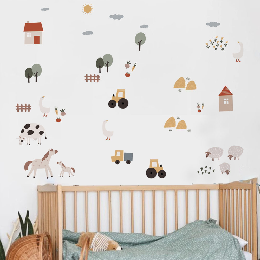 Boho Cartoon Cute Cows Farm An - Baby Nursery Vinyl Wall Stickers 评论和价格