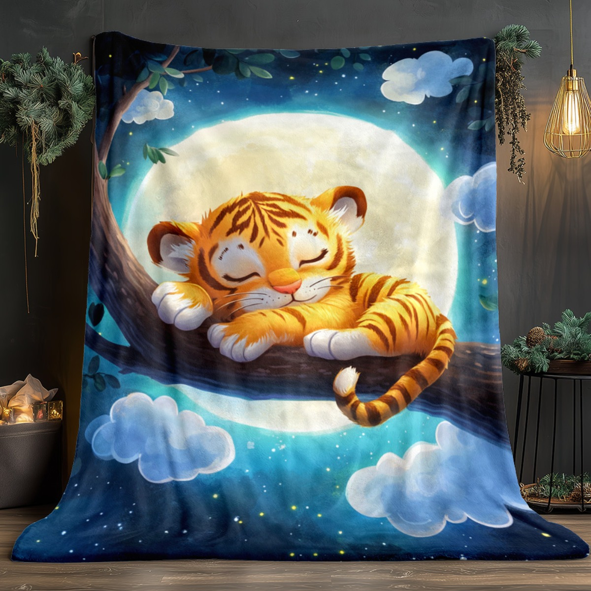 Cute sleeping tiger on tree br - Baby Nursery Animal Theme 评论和价格