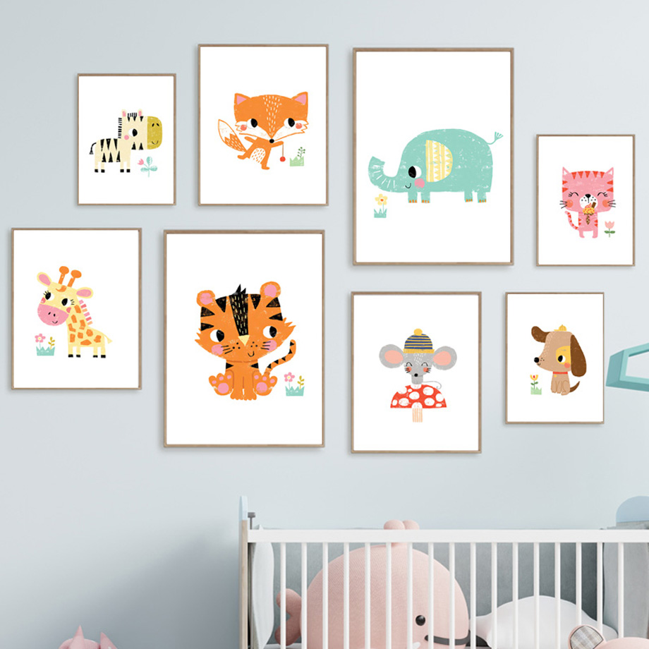 Cartoon Baby Animal Nursery Wa - Baby Zoo Nursery 评论和价格