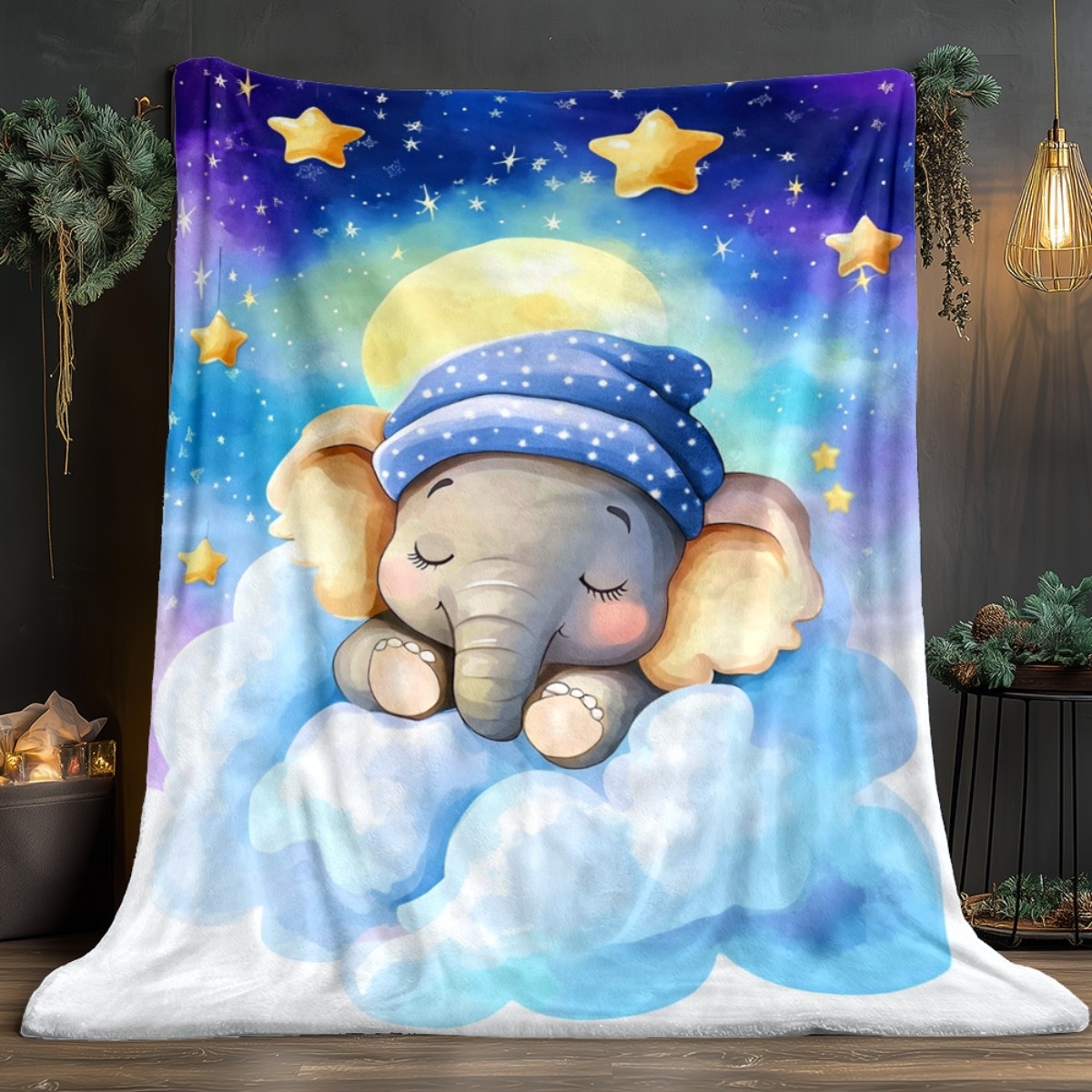 Sleeping Baby Elephant Cloud S - Baby Nursery Animal Theme 评论和价格