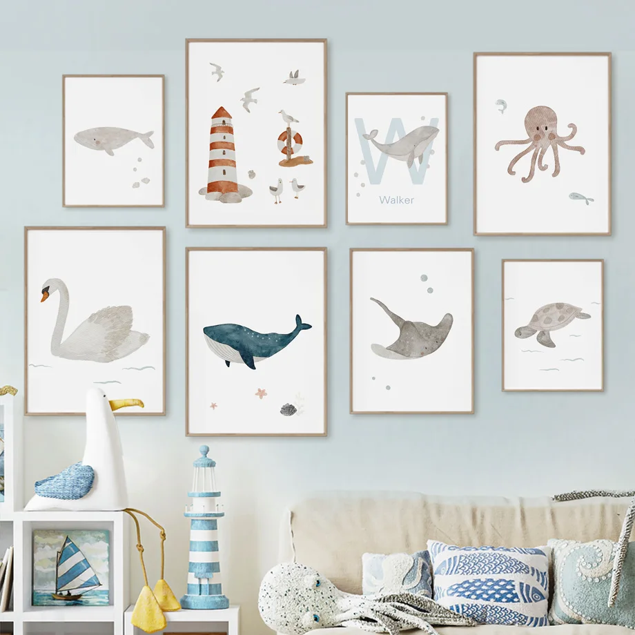 Custom Name Whale Octopus Turt - Baby Name Wall Art 评论和价格