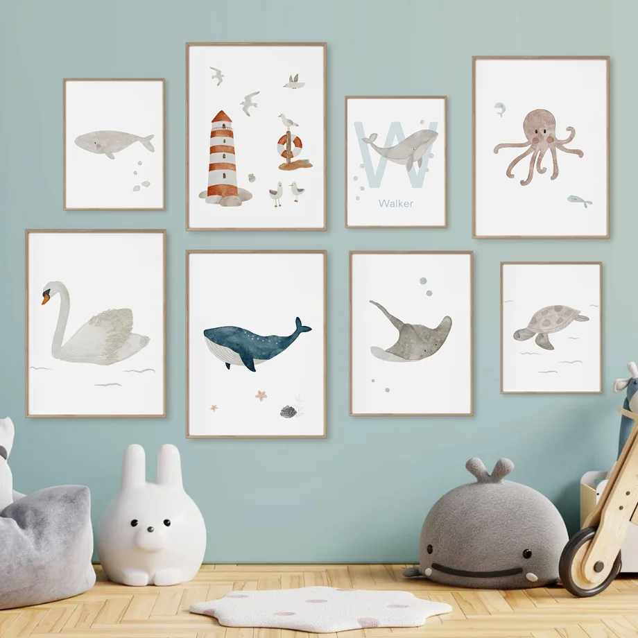 Custom Name Whale Octopus Turt - Baby Name Wall Art 评论和价格