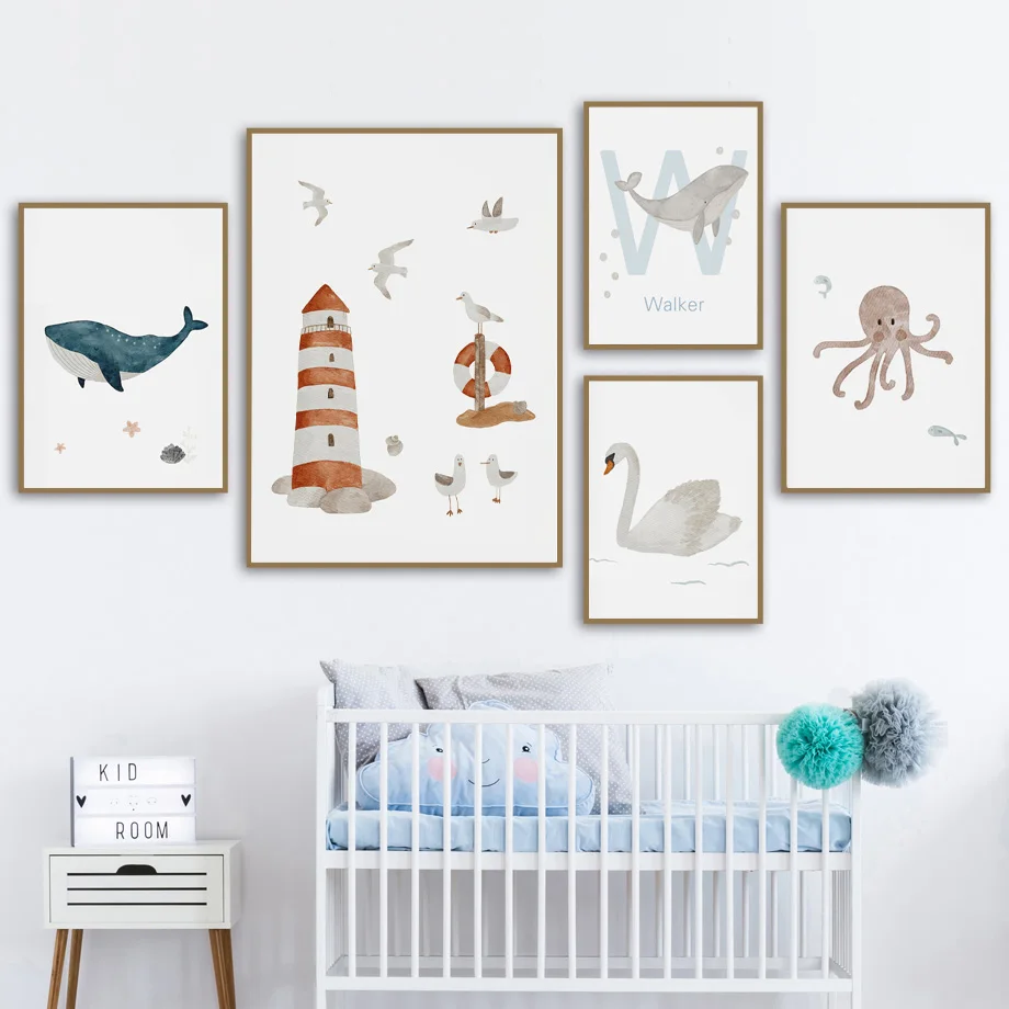 Custom Name Whale Octopus Turt - Baby Name Wall Art 评论和价格